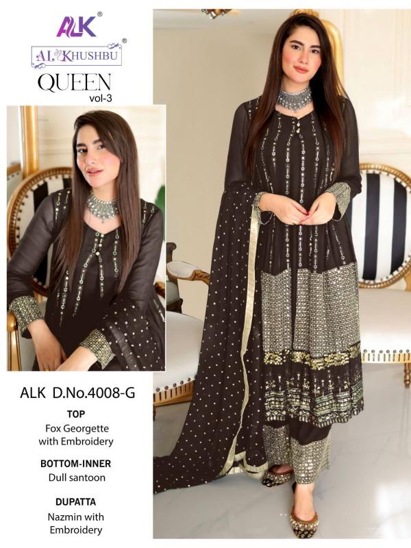 Alk Khushbu Queen Vol 3 Georgette  Designer Pakistani Suit Collection